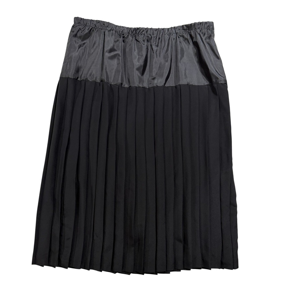 90s Black Accordion Pleated Midi Skirt Womens Size 14 Elastic Waist Minimalist